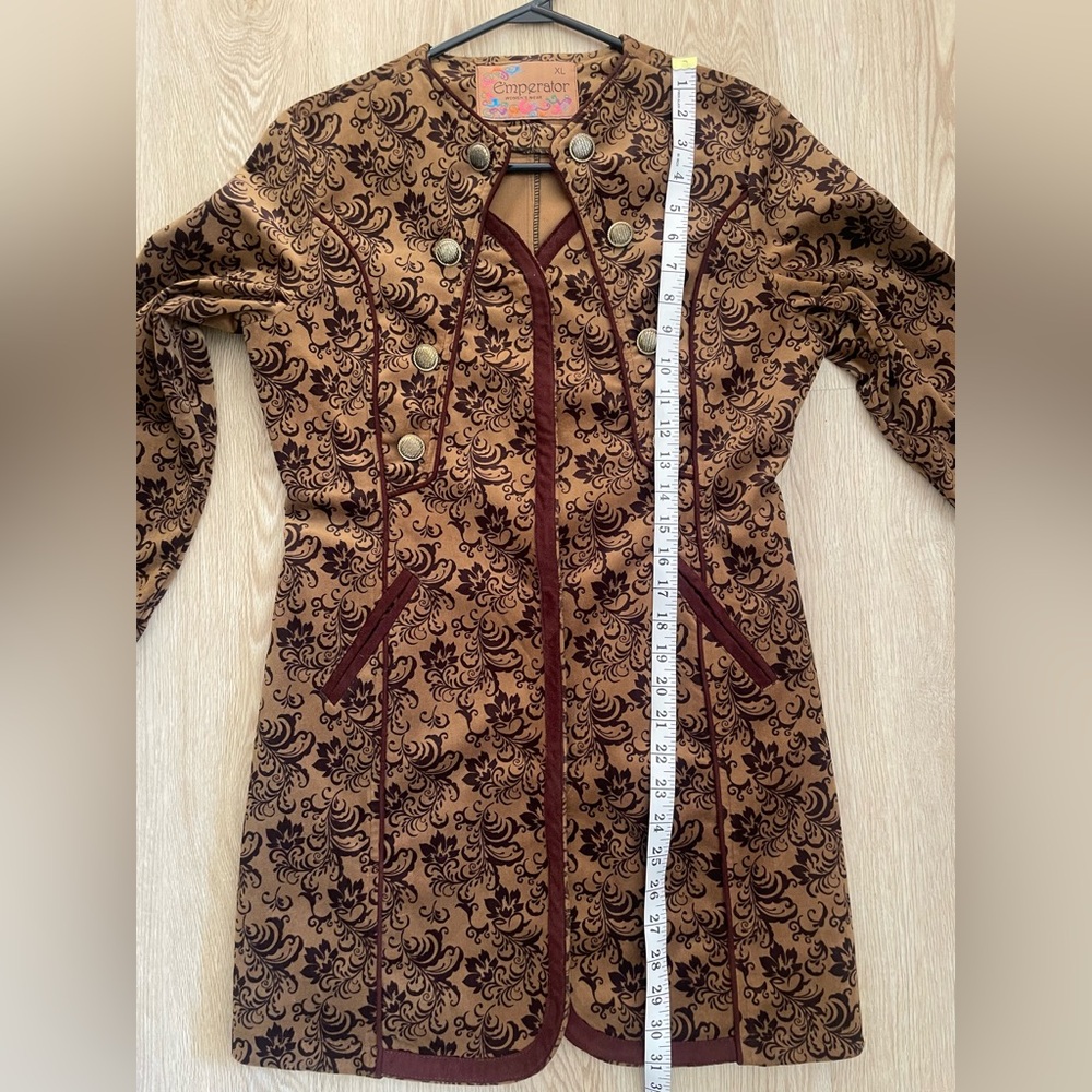 Jacquard Brocade Coat Brown Floral XL - Picture 12 of 14